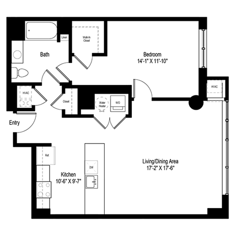 Floor plan for 1 bed, 1 bath